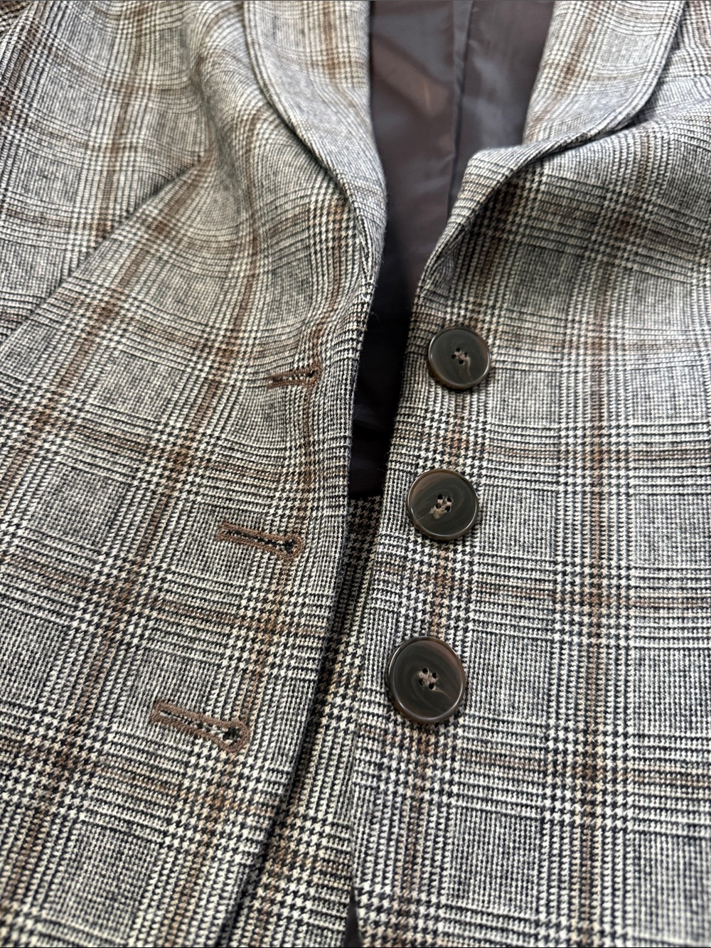 Anne Fontaine Gray Plaid Blazer with Brown Windowpane - Picture 3 of 11